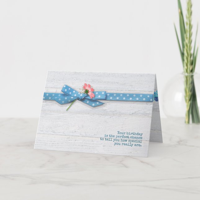 Carte marguerite dans le ruban de point de polka pour la (Devant)