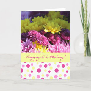 Carte Marguerites d'anniversaire, roses et jaunes
