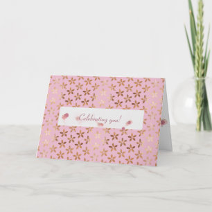 Carte marguerites en feuille d'or à l'anniversaire rose