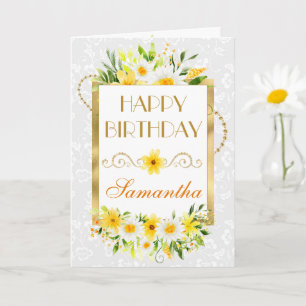 Carte Marguerites et fleurs jaunes d'été en feuille d'or