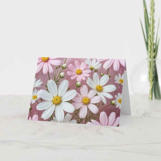 Carte Marguerites roses et blanches Anniversaire (Devant)