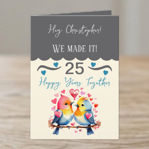 Carte Mari 25e anniversaire oiseaux gris bleu