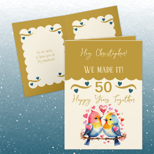 Carte Mari 50e anniversaire oiseaux or bleu