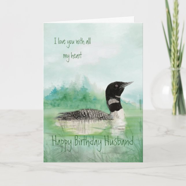 Carte Mari Anniversaire Amour mon coeur Loon Oiseau Art (Devant)