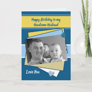 Carte Mari bleu jaune blanc accueil photo d'anniversaire