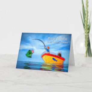 Carte MARI d'anniversaire Il est attrapé d'une vie pêche