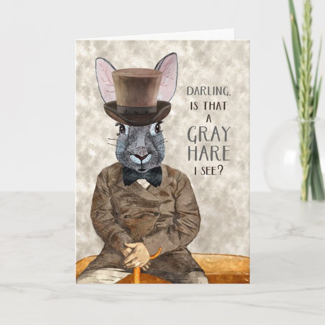 Carte Mari drôle Anniversaire Hipster Rabbit Gris Lièvre (Devant)