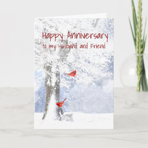 Carte Mari et ami Anniversaire Cardinal Bird