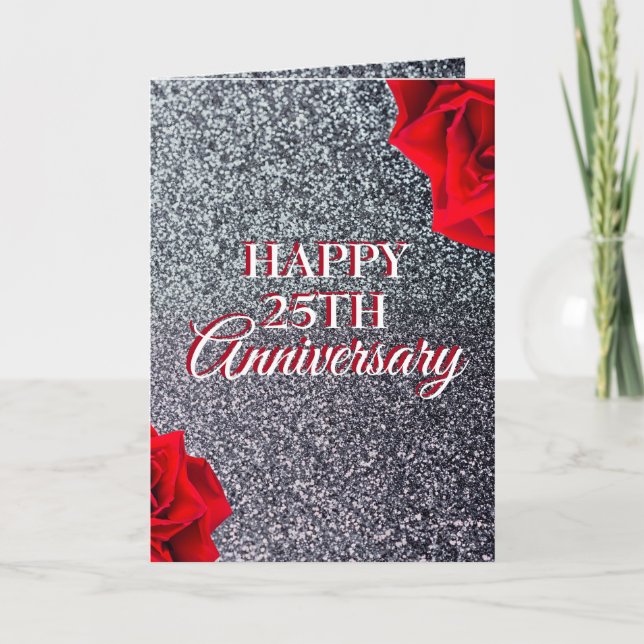 Carte Mari floral en argent chic 25e anniversaire (Devant)