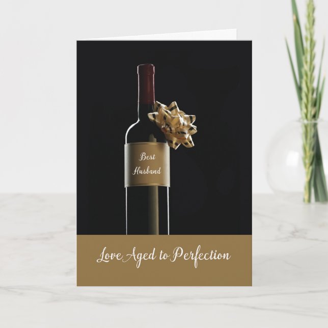 Carte Mari Joyeux Anniversaire Avec Bow Bouteille De Vin (Devant)