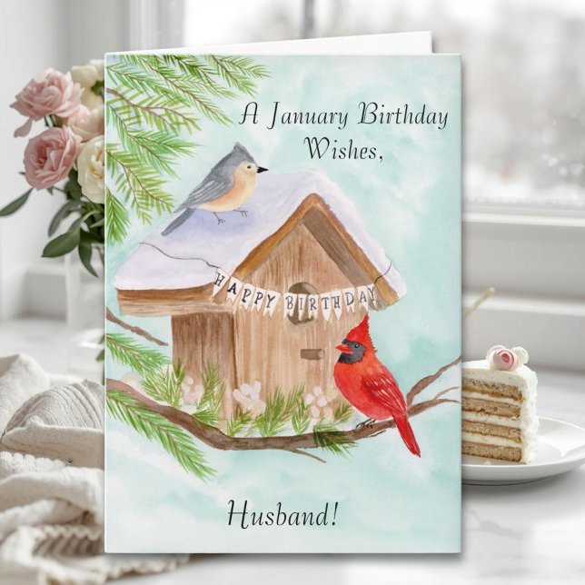 Carte Mari  Joyeux anniversaire de janvier Oiseaux (Créateur téléchargé)