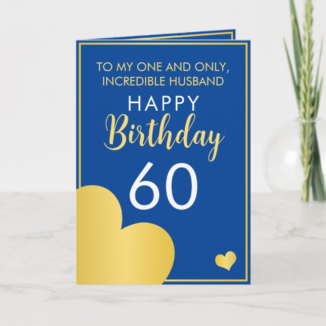 Carte Mari moderne bleu et or 60e anniversaire (Devant)