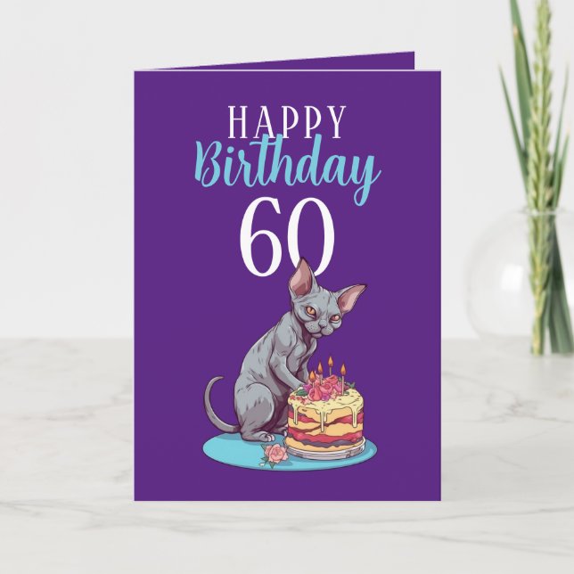 Carte Mari mou pourpre et bleu Sphynx 60e anniversaire (Devant)
