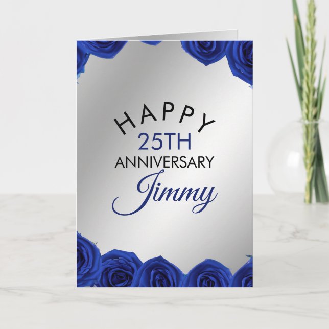 Carte Mari Rose moderne Silver Blue 25e anniversaire (Devant)