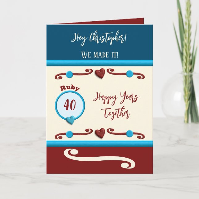 Carte Mari Ruby 40e anniversaire bleu (Devant)