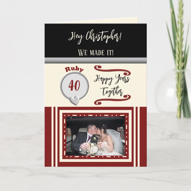 Carte Mari ruby 40e anniversaire crème noire photo (Devant)