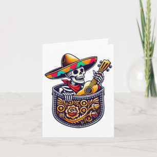 Carte Mariachi squelette amusant Guitare poche Cinco De