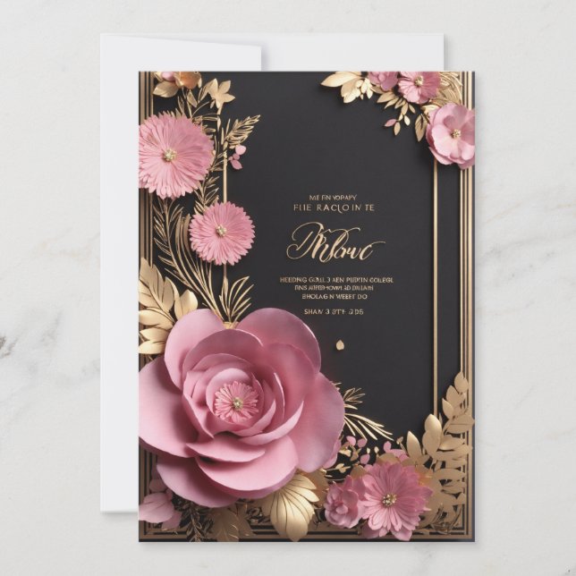 Carte mariage 3d couleur or rose noir (Devant)