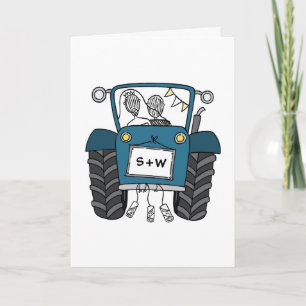 Carte Mariage à la campagne avec tracteur bleu