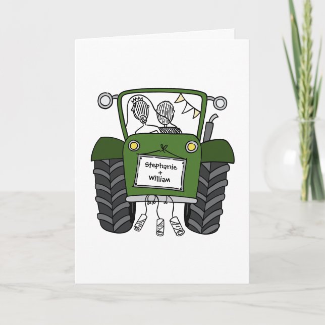 Carte Mariage à la campagne avec tracteur vert (Devant)