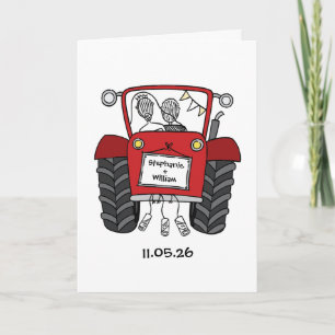 Carte Mariage à la Campagne du Tracteur Rouge