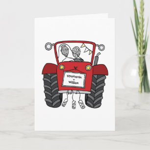 Carte Mariage à la campagne tracteur rouge