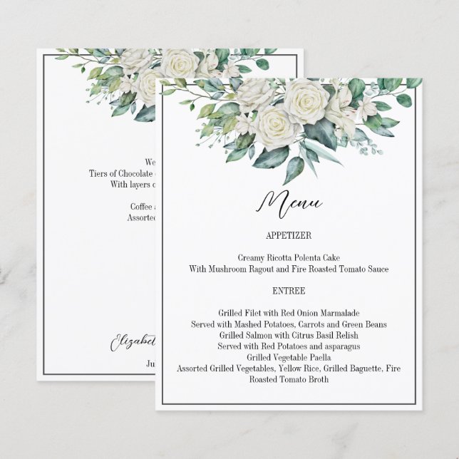 Carte mariage à l'eucalyptus blanc vert (Devant / Derrière)