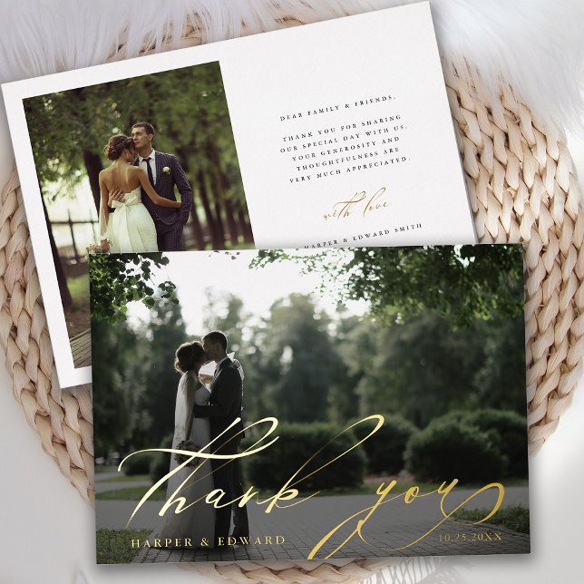 Carte Mariage à main 2 photo Merci (Front & Back)