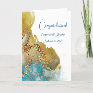 Carte Mariage Abstrait chic bleu turquoise or