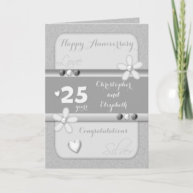 Carte Mariage Anniversaire 25e Salutation d'argent (Devant)