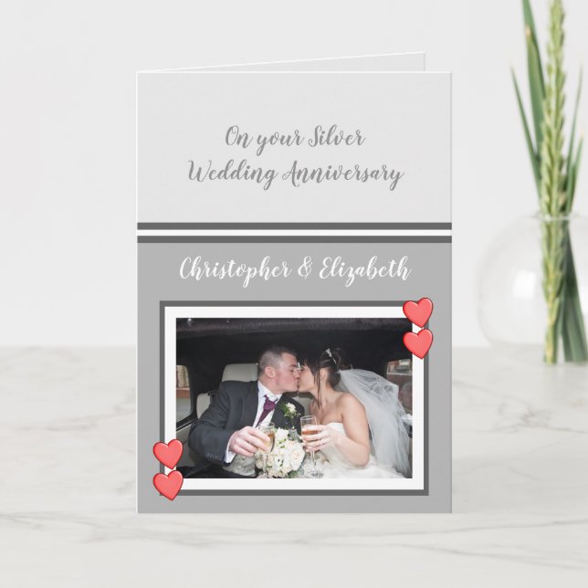 Carte Mariage Anniversaire Gris Argent 25 ans photo (Devant)