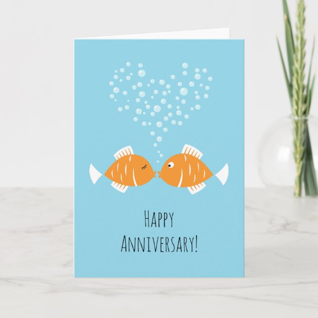 Carte Mariage Anniversaire Marié Couple Coeur Poisson (Devant)