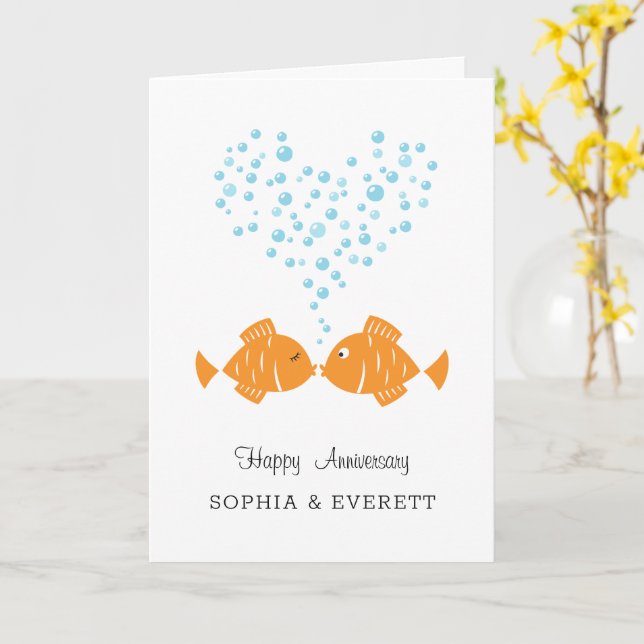 Carte Mariage Anniversaire Marié Couple Coeur Poisson (Fleur jaune)