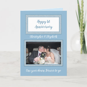 Carte Mariage Anniversaire photo bleu et blanc