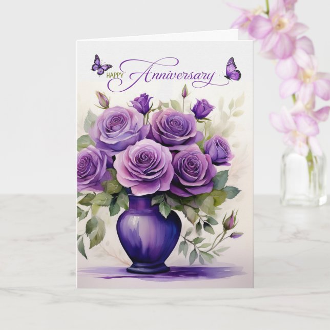 Carte Mariage Anniversaire Purple Roses et papillons (Orchidée)