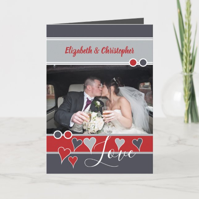 Carte Mariage Anniversaire rouge et gris photo (Devant)