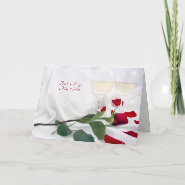 Carte mariage anniversaire vin et rose sur satin (Devant)