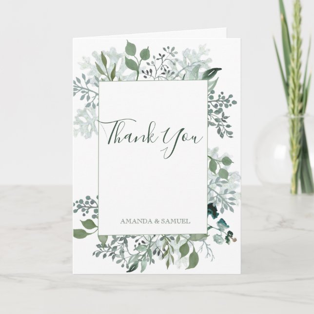 Carte Mariage au Eucalyptus Vert Argenté (Devant)