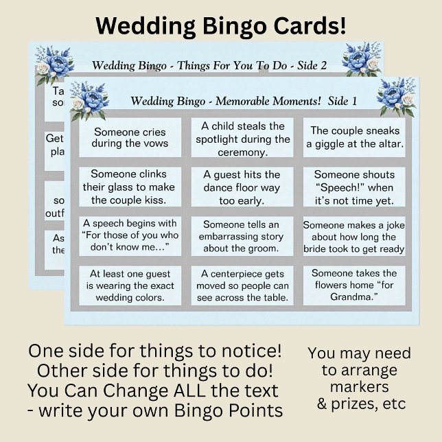 Carte MARIAGE BINGO ! Jeu de galets bleus (Créateur téléchargé)
