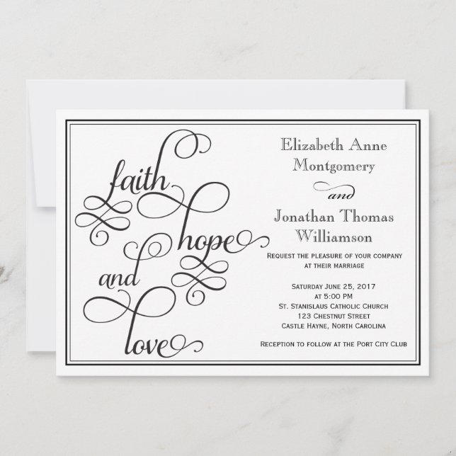 Carte Mariage Black Curly Script Faith Hope & Love (Devant)