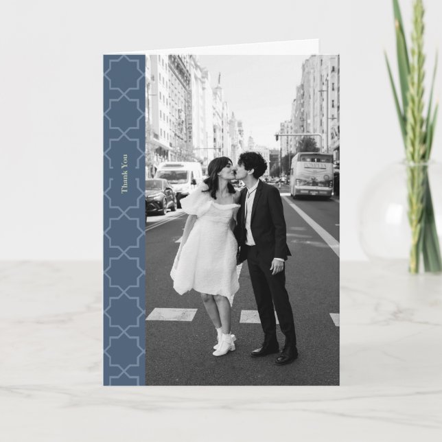 Carte Mariage bleu avec Motif en lattes (Devant)