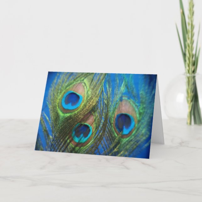 Carte Mariage bleu de plume de paon (Devant)