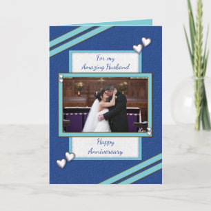 Carte Mariage bleu mari Anniversaire photo salutation