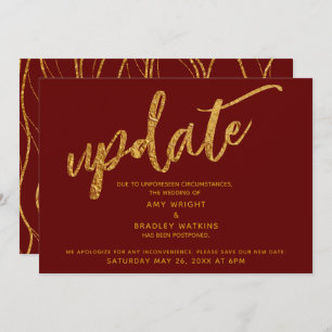 Carte Mariage Bourgogne reportée Gold Foil Waves