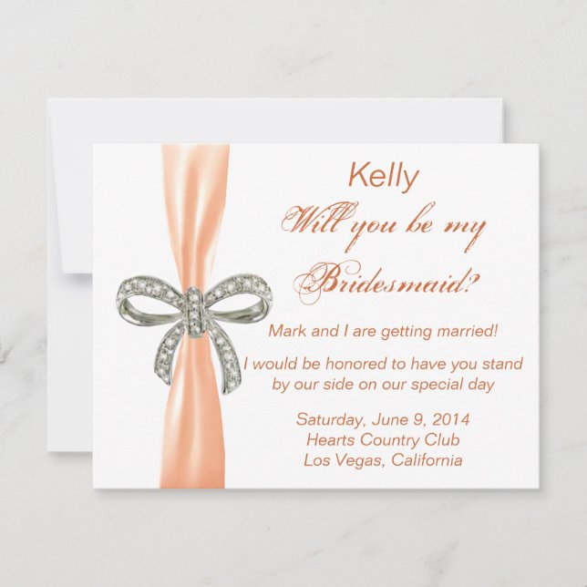 Carte Mariage Bridesmaid Orange Diamond Bow (Devant)