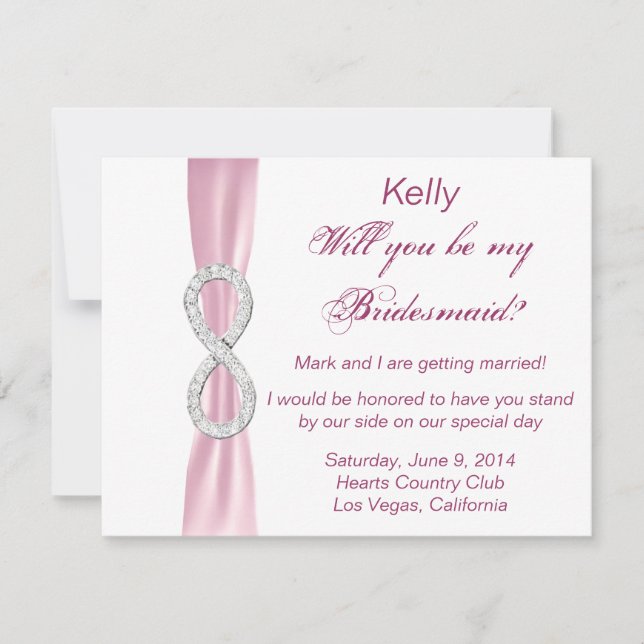 Carte Mariage Bridesmaid rose Diamond Infinity (Devant)
