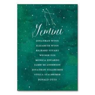 Carte Mariage Carte de siège Green Stars Gemini