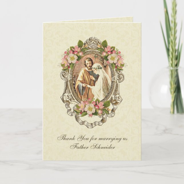 Carte Mariage Catholique Élégant Vintage (Devant)