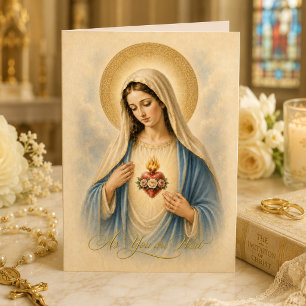 Carte Mariage catholique vintage Cœur immaculé de Marie