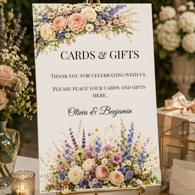 Carte Mariage Champêtre de Luxe  (Part of the luxury wildflower meadow wedding theme collection, cards & gift sign)